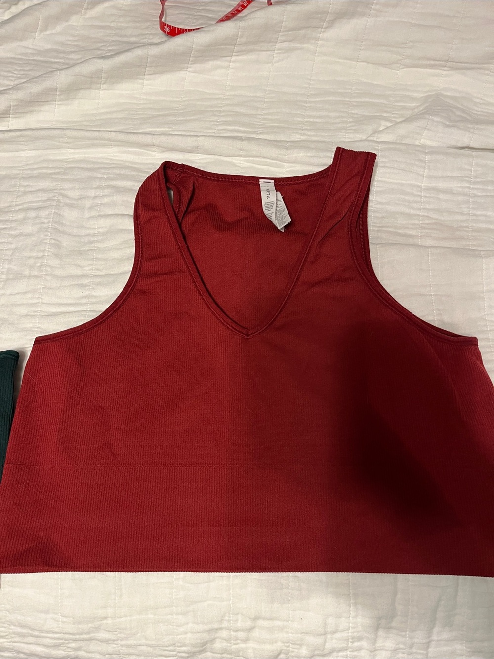 Athleta Aurora crop rib tank Sports Bra Set in Deep Green and Burgundy - Picture 2 of 6